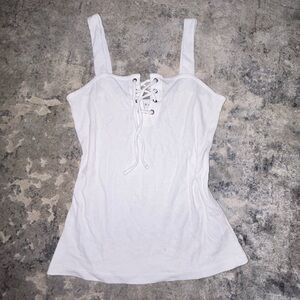 Aeropostale White Lace-Up Tank Top